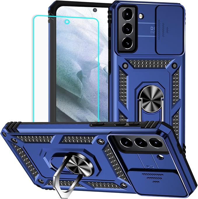 HNHYGETE for Galaxy S21 Case with Screen Protector: [Military Grade 20ft. Drop Tested] Ring Shockproof Protective Phone Case for - Samsung Galaxy S21 (Blue) by HNHYGETE