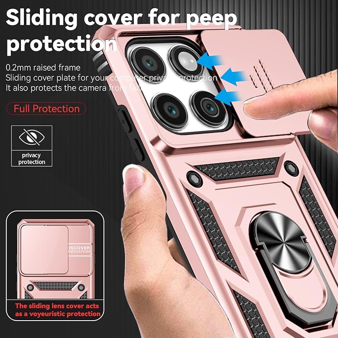 SunStory Compatible with Motorola Moto Edge 2025 Case with HD Screen Protector & Slide Camera Cover & Rotated Ring Kickstand, [Military-Grade] Phone Case for (Rosegold, Moto Edge 2025) - Image 3