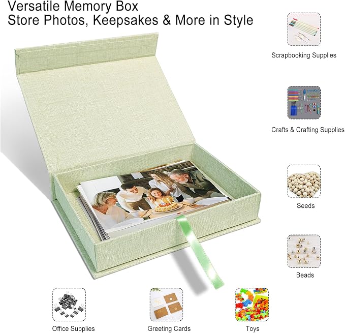 5x7" Archival Photo Storage Box with Lid – Stackable Memory Keepsake Organizer for Photos, Certificates, Jewelry & Scrapbooking Supplies, Photo Cases and Postcard Keeper Storage Container Box Green - Image 2