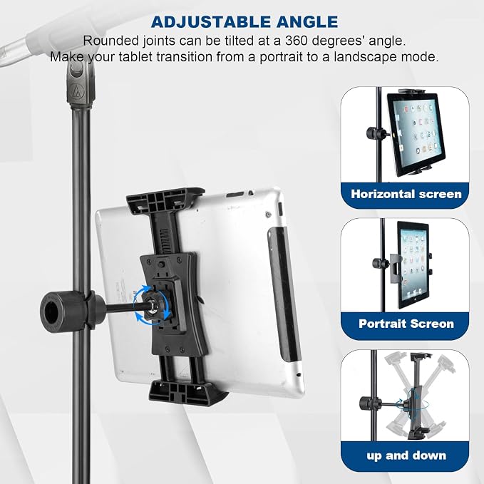 koolehaoda Tablet Mount Holder for Mic Stand, Adjustable 4.7"-12.9" | Microphone Music Stand iPad iPhone Holder, Fits Tablets & Smartphones, Universal Clamp for Stage Live Streaming Karaoke - Image 3