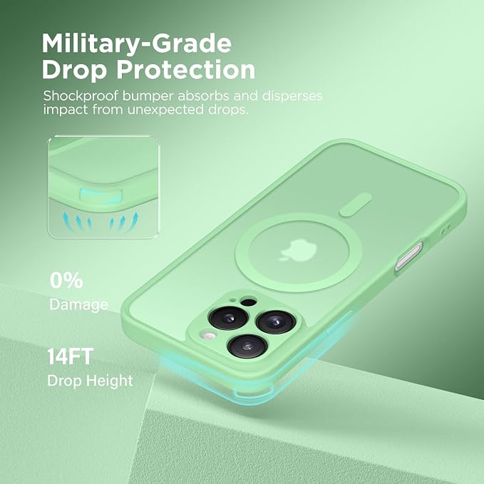 CAPRARO for iPhone 16 Pro Case, Compatible with MagSafe | Upgraded [Full Camera Protection] Protective Translucent Matte Women Girl Magnetic Phone Case Cover, Bamboo Green - Image 5
