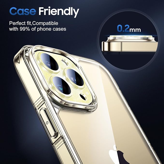UniqueMe for iPhone 14 Pro Max/14 Pro Camera Lens Protector-Glitter Golden | 3 Pack-Acrylic, Not Glass, Case Friendly, Scratch-Resistant, Night Shooting Mode - Image 6