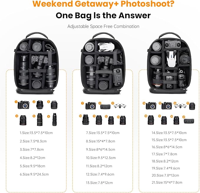 Cwatcun Camera Backpack Large PU Leather, DSLR Bag Case with Tripod Holder | DSLR/SLR/Mirrorless Canon/Nikon/Sony/Fuji Camera Bag for Photographers.Fits 2cameras + 6 lenses + 15.6" laptop + drone. - Image 2