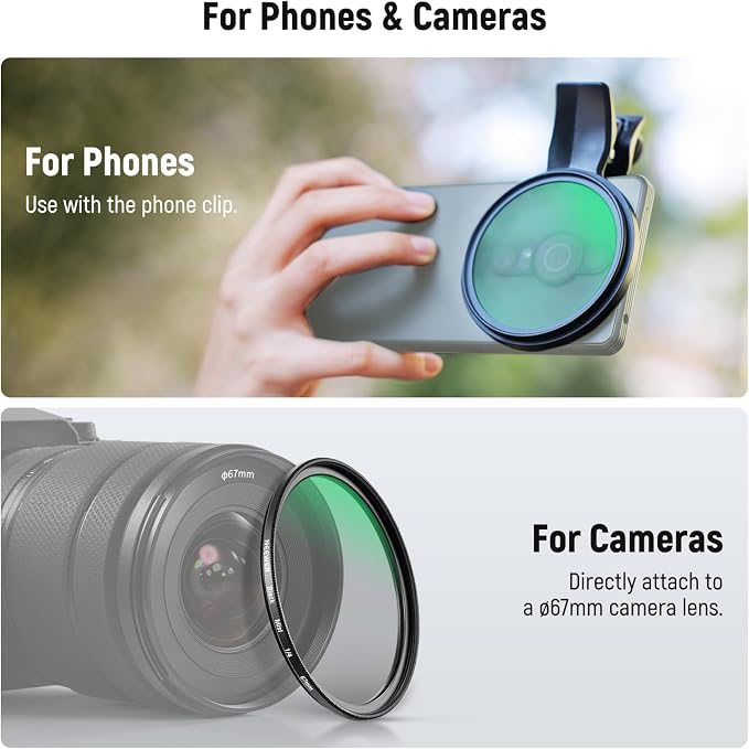 NEEWER 67mm Clip On Black Diffusion 1/4 Filter for Mist Cinematic Effect, Photography Camera Lens Accessories Kit Compatible with Android Samsung S25 Ultra Google Pixel Huawei Xiaomi, FL-B20 - Image 6