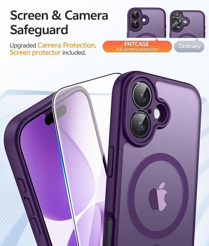 FNTCASE for iPhone 17 Case, Compatible with Magsafe, Glass Screen Protector | Full Camera Protection, Translucent Matte, 14FT Military Grade Drop Proof, Shockproof Protective Phone Cover, Purple - Image 4