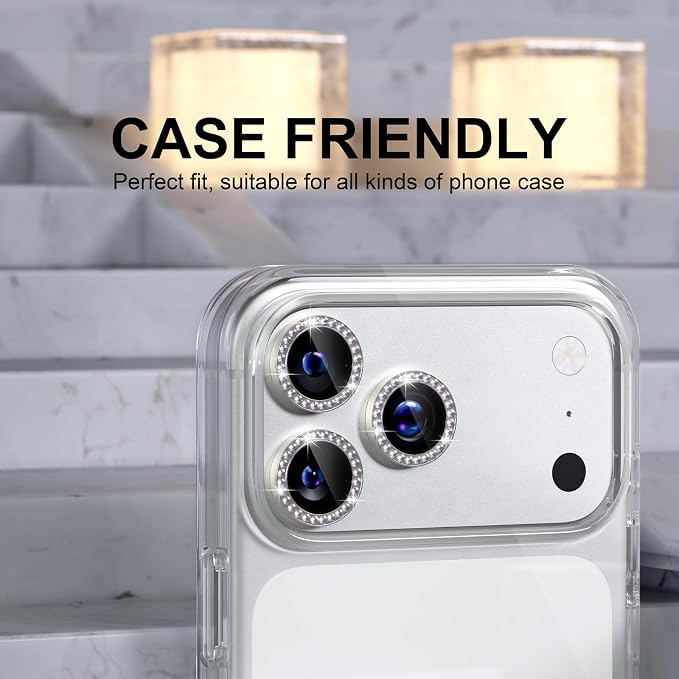 Choiche for iPhone 17 Pro/iPhone 17 Pro Max Camera Lens Protector | Ultra HD, Bling 9H Tempered Glass Camera Cover Screen Protector Metal Ring Decoration Accessories (Diamond-Titanium Natural) - Image 4