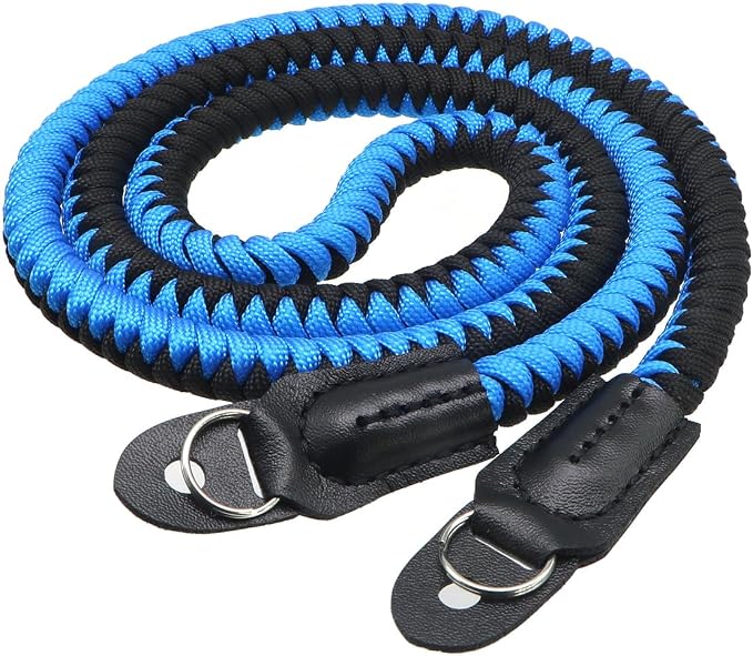 Paracord Camera Strap Long Camera Neck Shoulder Strap for SLR DSLR Digital Mirrorless Cameras 47inch/120cm Blue Black by HITHUT