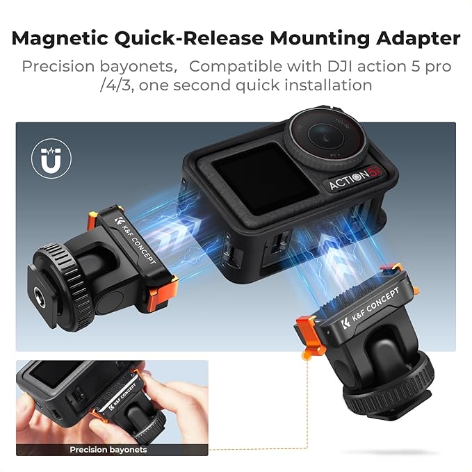 K&F CONCEPT Plastic Cold Shoe Mount for DJI Osmo Action 6/Osmo Nano | Magnetic Quick Release Holder, 160° Tilt Action Camera Connector for Tripod Selfie Stick Monopod and DSLR Camera Flash, PP10 - Image 4