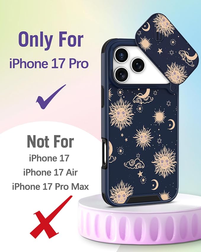 Buleens for iPhone 17 Pro Case 6.3 Inch - with Ring Stand & Camera Cover Aesthetic Cute Designed for Women Girls Girly Kawaii Sun Moon Stars Unique Phone Case for iPhone 17 Pro Compatible with Magsafe - Image 2