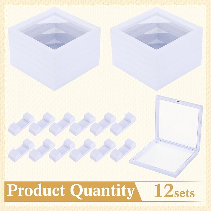 Harloon 12 Pcs 3D Floating Display Case, White, 7 x 7 x 0.8, Square | 3D Floating Frame for Challenge Coins, Medallions, Fossils, Gemstones, Jewelry, Collectibles Shadow Box Display Holder - Image 4