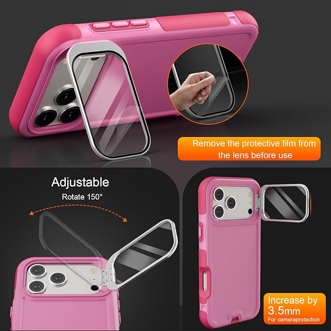 Follaroma Magnetic for iPhone 17 Pro Max Case with Camera Cover Stand, Pink | Built-in Glass Camera Cover Stand,Compatible with MagSafe,Heavy Duty Shockproof Protective,Military-Grade Anti-DropDual Case - Image 2