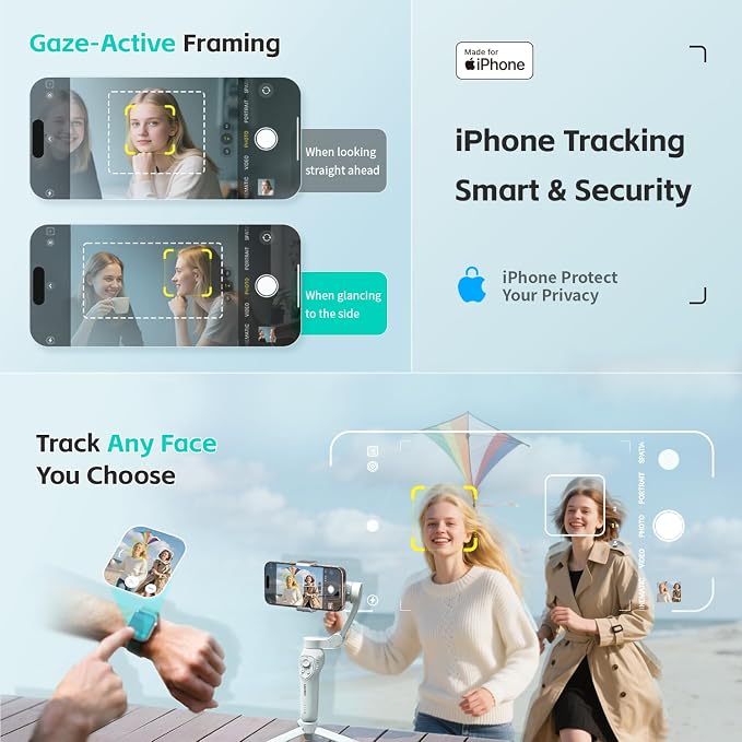COMITOK Only for iPhone, MOGO [Apple MFi Certified] Gimbal Stabilizer for iPhone with Phone Clip & RGB Light, Support Selecting Tracking Target on Apple Watch & iOS26 Cameras for iPhone 16 15 Pro Max - Image 3