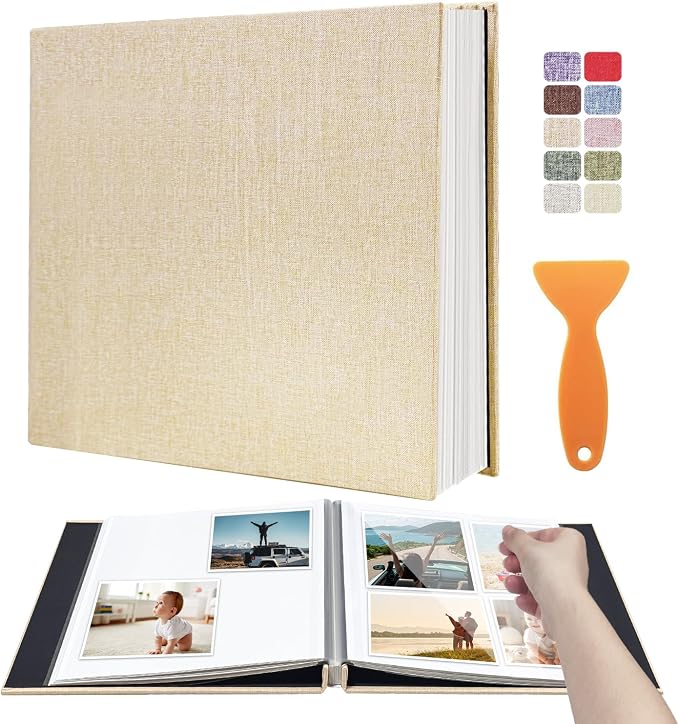 Large Photo Album Self Adhesive Scrapbook Album for 4×6 5×7 8×10 Pictures DIY Magnetic Linen Cover Album 60 Pages for Family Wedding Gifts with Metal Pen and Plastic Board by HenPisen