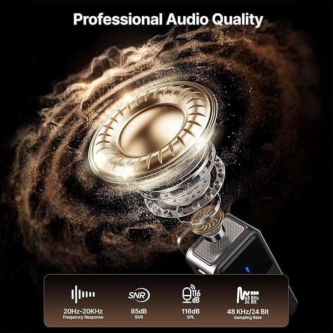 Saramonic Air Wireless Microphone for iPhone/Camera/Android, 11g Ultralight, 48kHz/24-bit,120dB Max SPL, 2 Lavalier Microphones, 300m Range, Noise Cancelling, Vlog, Streaming - Image 6