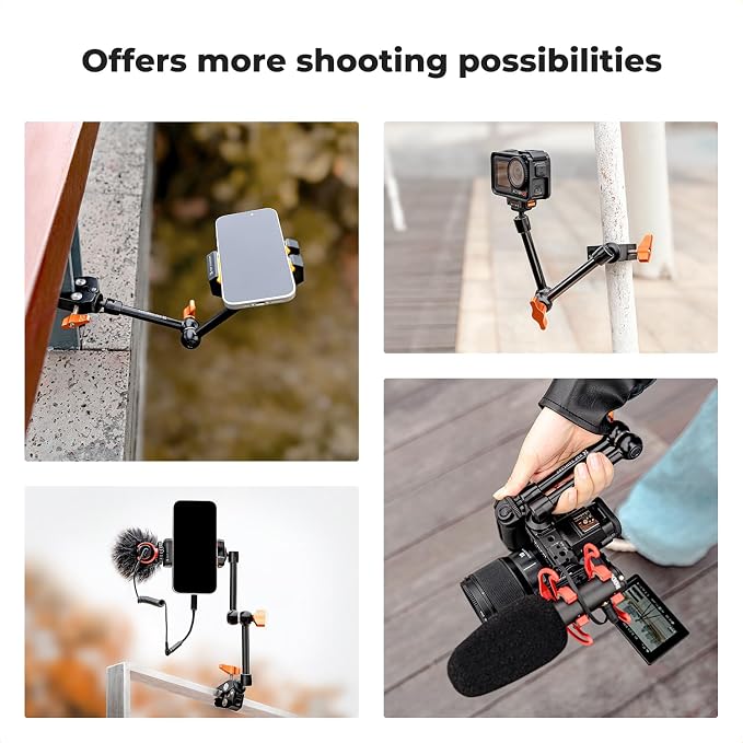 K&F CONCEPT 9.8" Magic Arm Clamp Kit with 1/4" & 3/8" Thread Screw | 360° Ball Heads Magic Arm with Tripod Mount Adapter for Gopro/LED Lights/Monitor/Flash/Microphone/DSLR Camera, MS32 - Image 7