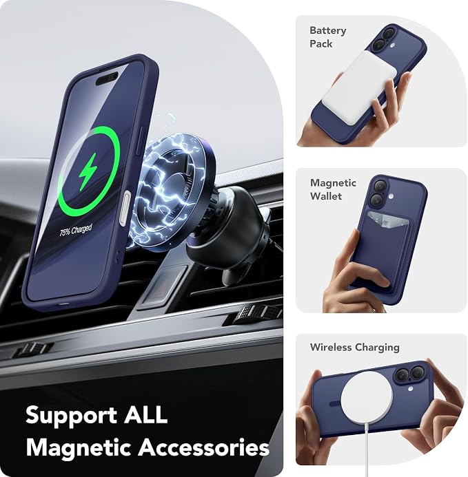 CAPRARO for iPhone 16 Case, Compatible with MagSafe | Upgraded [Full Camera Protection] Protective Translucent Matte Women Girl Magnetic Phone Case Cover, Sapphire Blue - Image 3