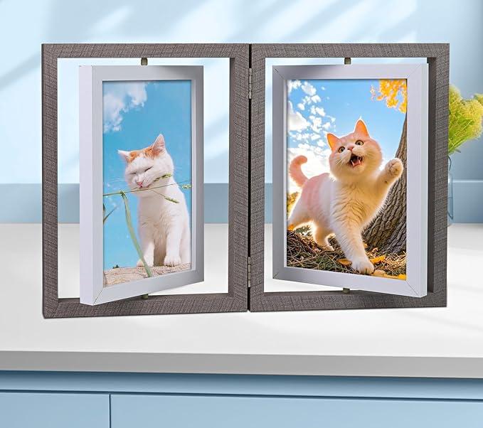 4X6 Rotating Picture Frame Collage Wooden 4x6 Double-Sided Picture Frame Multiple Desktop Display, Gray Hinges Foldable Family Photo Frames Office Desk Decor Gifts for Women Her Moms - Image 4