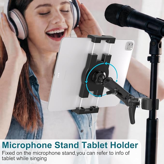 Mippko iPad Holder for Microphone Stand,Mic Music Stand Tablet Holder Mount,360°Adjustment Aluminium Alloy Arm Super Crab Clamp,Compatible with 4.7~12.9 inch iPad/Nexus/LG G Pads/Smartphones - Image 3