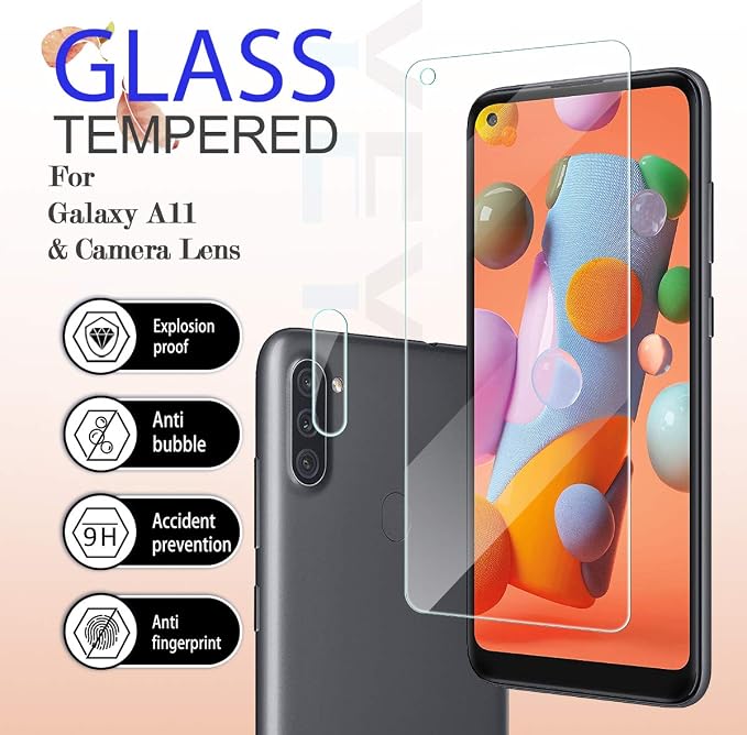 Galaxy A11 HD Clear Tempered Glass Screen Protector + Camera Lens Protectors, [2+2 Pack] [3D Glass] [Anti-Glare] [Bubble-Free] Screen Protector Glass For Samsung Galaxy A11 - Image 2