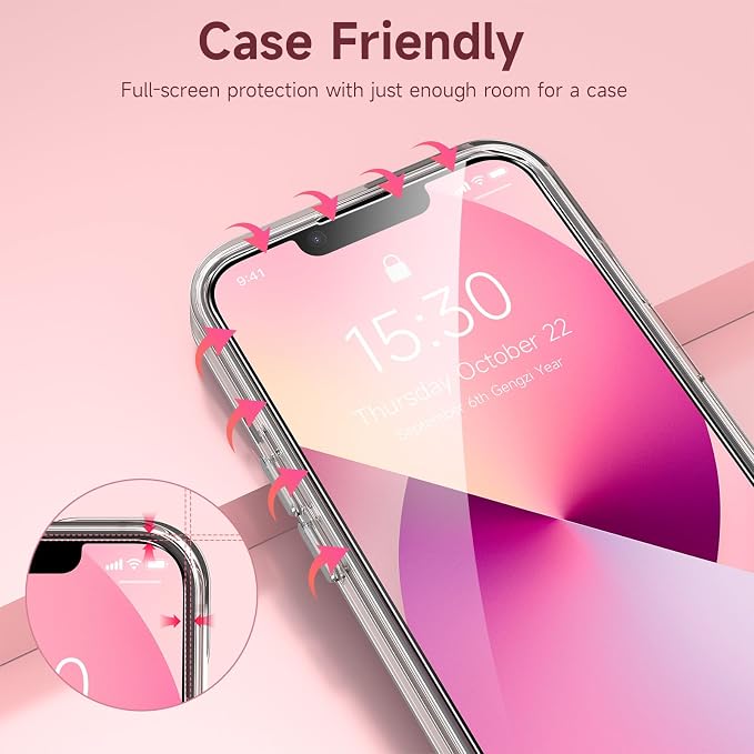 Fotbor for [3 Pack] iPhone 16e/13/13 Pro/14 Screen Protector Glass, 9H Tempered Glass Case Friendly HD Film Accessories iPhone 16e 13 13Pro 14 6.1" - Image 7
