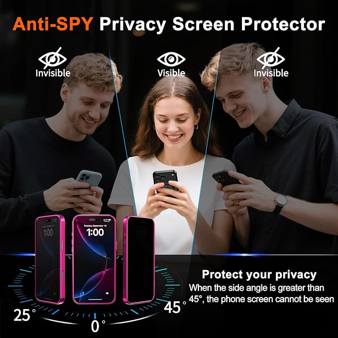 for iPhone Air Case with Privacy Screen Protector, Hot Pink | Full Camera Protector, Magnetic, Compatible with MagSafe, Translucent Matte Shockproof Cover for iPhone 17 Air Women Girls - Image 3