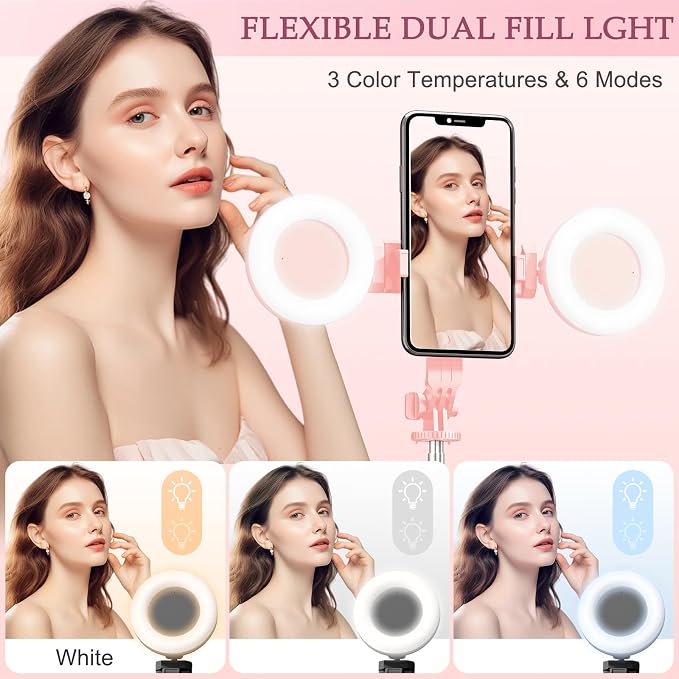 Selfie Stick Tripod with Fill Light, Phone Selfie Stick,Durable Stainless Steel Design,Bluetooth Remote Control,and Stable Three-Legged Support for Live Broadcasts,Video Shooting (Pink) - Image 3