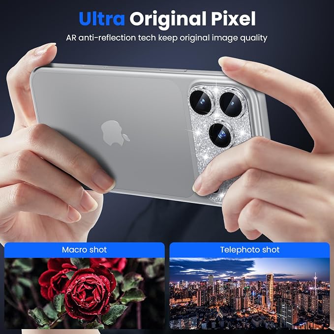 WSKEN for iPhone 17 Pro Max Camera Lens Protector - Military Grade Design | Strong Adhesion, Daily Shatterproof, Metal Aluminum Alloy Tempered Glass Camera Screen Protector, Glitter - Image 2