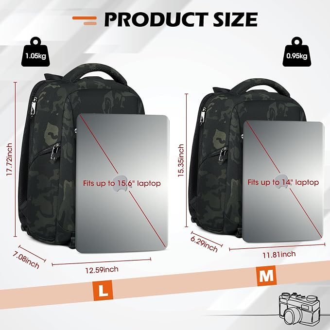 SDYSM Camera Bag Backpack Professional for DSLR SLR Mirrorless Camera | 14 Inch Waterproof Camera Laptop Backpack with Rain Cover Anti Theft Travel Case Large Photography Backpack, Camouflage - Image 7