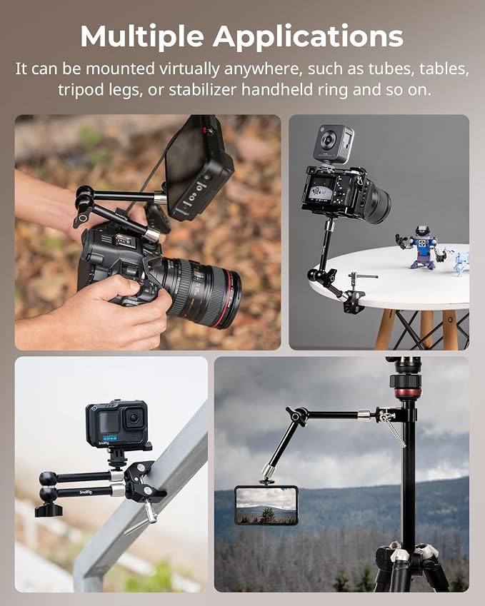SMALLRIG Clamp w/ 1/4" and 3/8" Thread and 9.8 Inches Adjustable Friction Power Articulating Magic Arm with 1/4" Thread Screw for LCD Monitor/LED Lights - KBUM2732B - Image 8