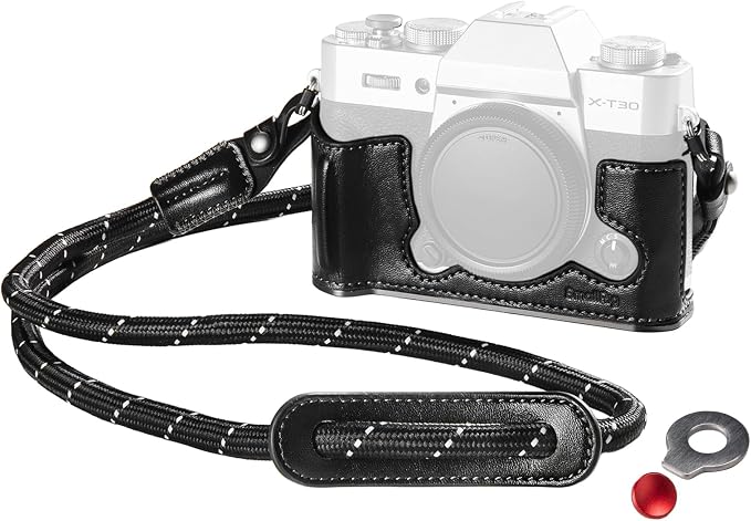 SMALLRIG Leather Case with Shoulder Strap for FUJIFILM X-T30 III/X-T30 II | Retro Style Camera Half Case with Aluminum Frame & Shutter Button Cap (Black) by SmallRig