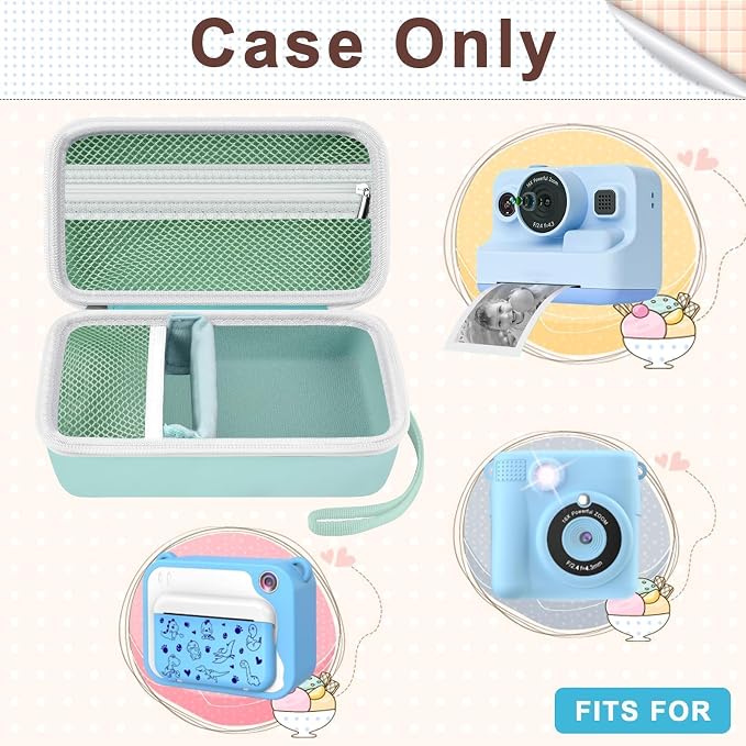 Kids Instant Print Camera Case for DYLANTO for ESOXOFFORE Cameras | Portable Digital Camera Case Organizer for ETIKEZ for YTETCN for DUDUDRAGON with Pocket for Accessories (Box Only)-Mint Green - Image 2