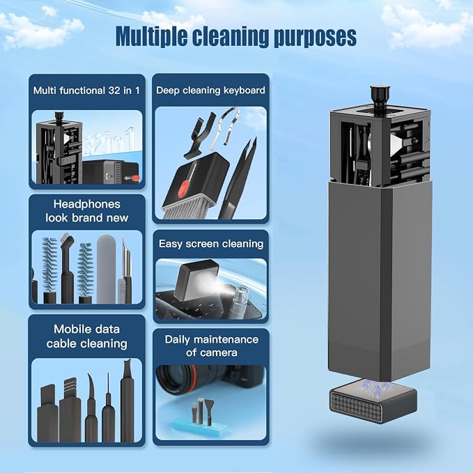 Keyboard Cleaning Kit Laptop Cleaner,Computer Screen Cleaning Brush Tool | 32-in-1 Multi Function PC Electronic Cleaner Kit for iPad iPhone Pro,Earbuds,Camera Monitor-Black - Image 3