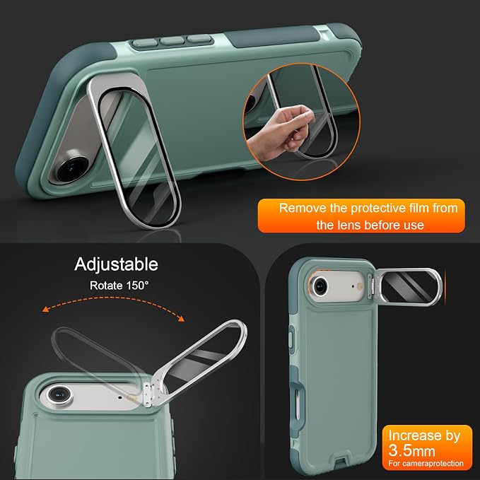 Follaroma Magnetic for iPhone 17 Air Case with Camera Cover Stand, Green | Built-in Glass Camera Cover Stand,Compatible with MagSafe,Heavy Duty Shockproof Protective,Military-Grade Anti-DropDual Case - Image 2