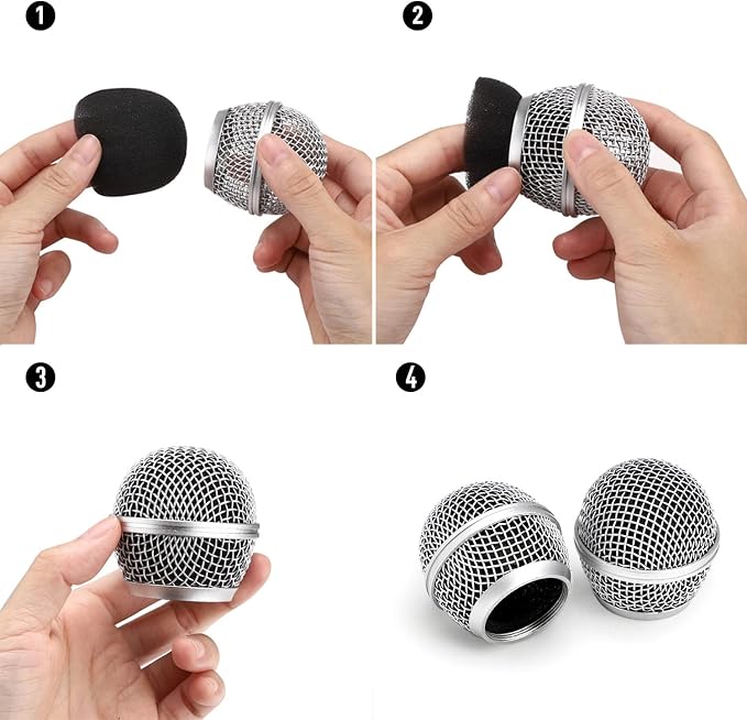 Facmogu 4PCS SM58 Grill Microphone Head Replacement, Grille Mic Head | Microphone Grille Ball with Inner Foam | Steel Mesh Microphone Heads | Fits for SM58 SM58S SM58LC BETA58 BETA58A | Silver - Image 6