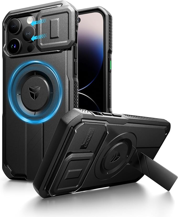 Dexnor for iPhone 14 Pro Max Case with Slide Camera Cover & Adjustable Kickstand, Compatible with MagSafe, Rugged Shockproof Bumper Cases Heavy-Duty Magnetic Protective Cover,6.7 inch,Black by Dexnor