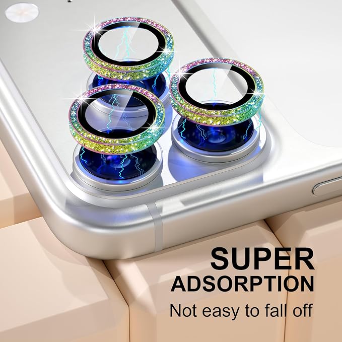 Misea Camera Lens Protector for iPhone 17 Pro Max/17 Pro, Colorful Glitter | Bling Upgraded Look, 9H Tempered Glass Individual Metal Camera Cover, Anti-Scratch, for iPhone 17/16/15/14 Pro Max/Pro - Image 6