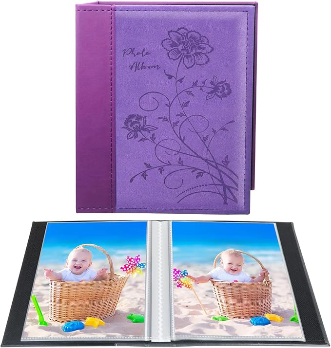 Artmag Photo Album 5x7 Clear Pages Pockets Leather Cover Slip Slide in Photo Album Book Holds 100 Vertical 5x7 Photos Picture Book for Wedding Family (Purple) by Artmag