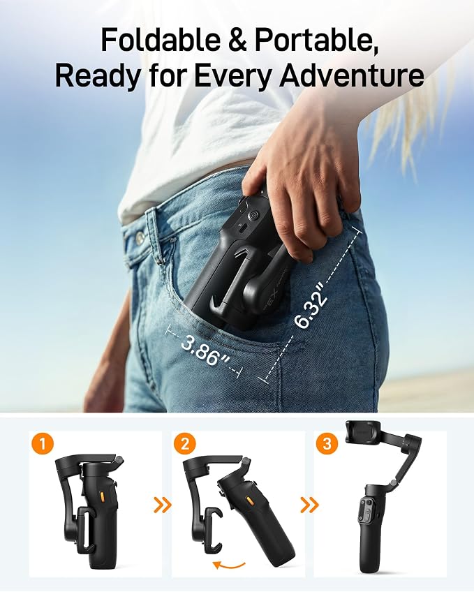 hohem iSteady X3 SE 3-Axis Gimbal Stabilizer for iPhone & Android, Black | Detachable Remote, iSteady 8.0, Foldable 0.79lb Design, Hohem Joy App, 11H Battery, 0.66lb Payload for Vlogs - Image 9