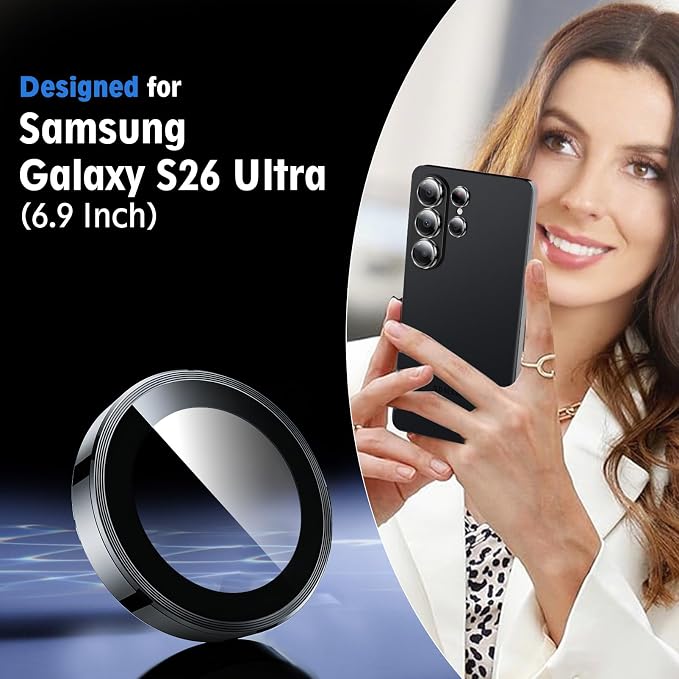 SiHPuoy 2Set Camera Lens Protector for Samsung Galaxy S26 Ultra, Black | 9H+ Tempered Glass, Military Grade Shatterproof, Anti-Scratch,Case Friendly,HD Metal Camera Cover,Does not Affect Night Shots - Image 2