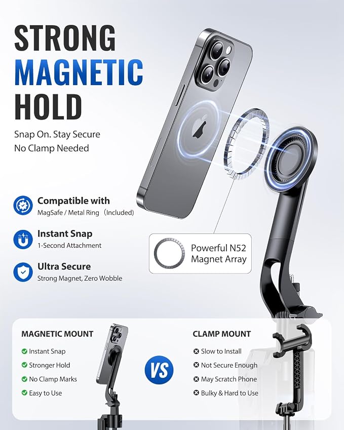 UBeesize 72” Auto Face Tracking Tripod for iPhone, MagSafe Selfie Stick with Remote, 360° Magnetic Phone Stand with Gesture Control for TikTok, Live Stream & Vlogging - Image 3