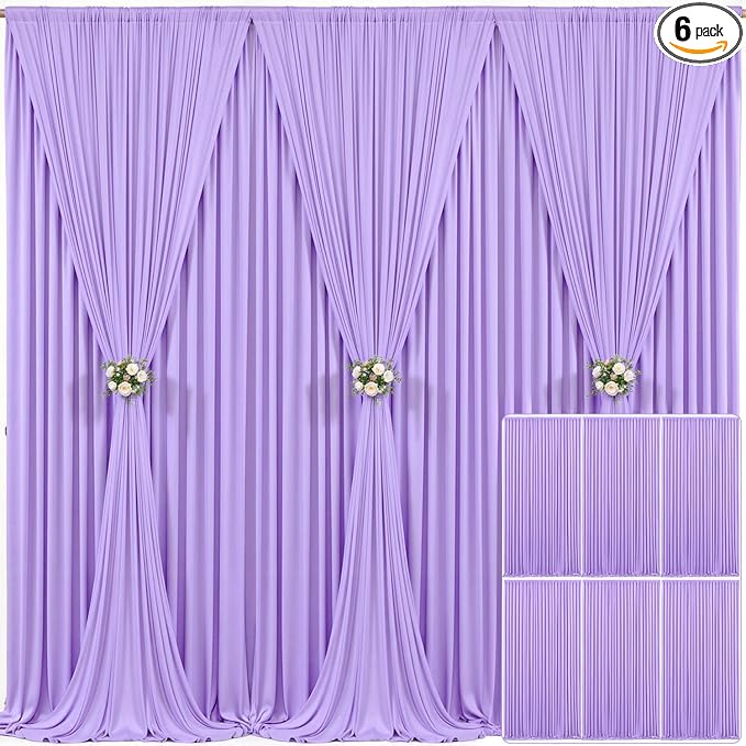 6 Panels Lavender Backdrop Curtain for Parties Wedding Wrinkle Free Light Purple Photo Curtains Backdrop Drapes Fabric Decoration for Baby Shower Photoshoot 30ft(W) x 10ft(H) by Tao-GePartyDecorations