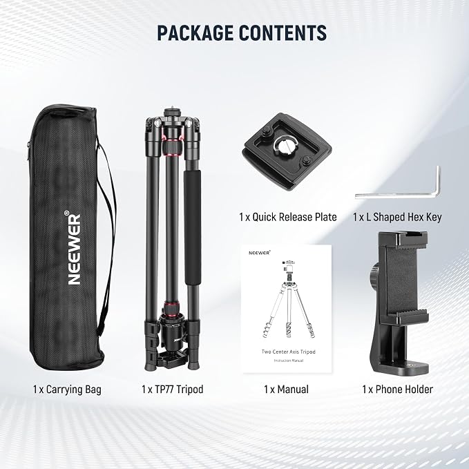 NEEWER 77" Camera Tripod Monopod with Cell Phone Holder Compatible with iPhone for Video Recording, Compact Aluminum Travel Stand with Ball Head QR Plate Bag Cleaning Cloth, Max Load 34lb, TP77 - Image 9