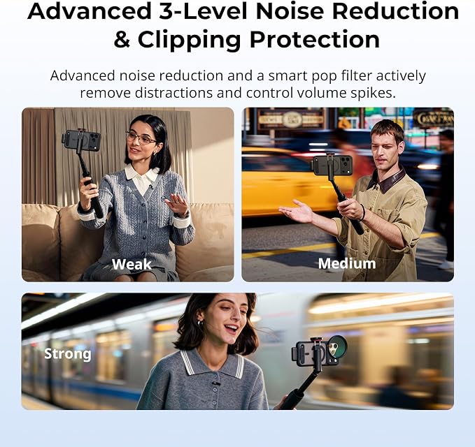 SMALLRIG Wireless Mic S70-C2 (2 TX + 1 RX + Charging Case), Wireless Lapel Microphone for Devices with USB-C Port, 48h Use, Noise Reduction Record for Vlog (Black) - Image 8
