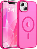 FNTCASE for iPhone 15/14 Plus Case, Fit for Magsafe, Screen Protector | Translucent Matte Magnetic Back, 14FT Military Grade Drop Protection, Shockproof Protective Phone Cover, Hot Pink by FNTCASE
