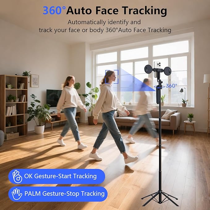 Auto Face Tracking Tripod for iPhone with Light, No APP Needed 70.9" Tripod | iPhone Stand for Video Recording, Selfie Stick Tripod Follows Your Movement with Remote for Content Creator Vlog Live - Image 2