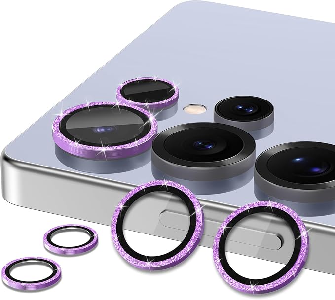 for Samsung Galaxy S25 Ultra Camera Lens Protector, Individual Metal Ring Tempered Glass Lens Cover, [Strong Adsorption] Scratch Resistant Ultra-Thin HD Clear Lens Cover, 1 Set-Purple Sparkly - Image 2