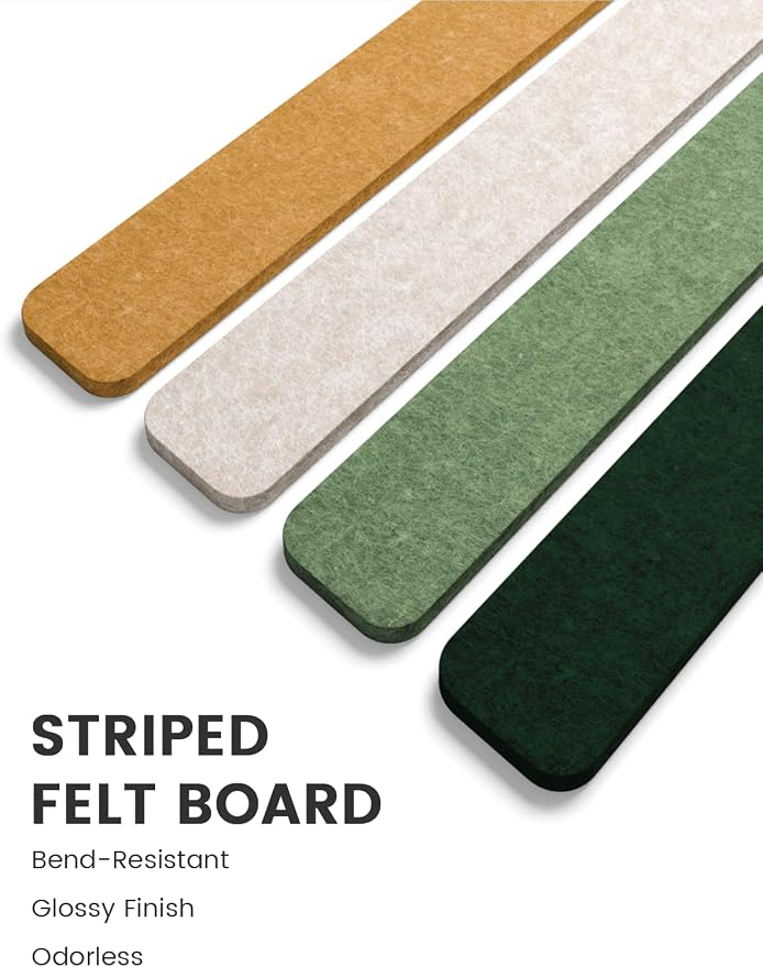 Fluxynara 13" x 2" Felt Wall Panels, Moss Glimmer | 8-Pack Includes 50 Push Pins and Adhesive Tabs for Photos, Notes and Decor in Bedroom Doors, Home Office or Studios - Image 3