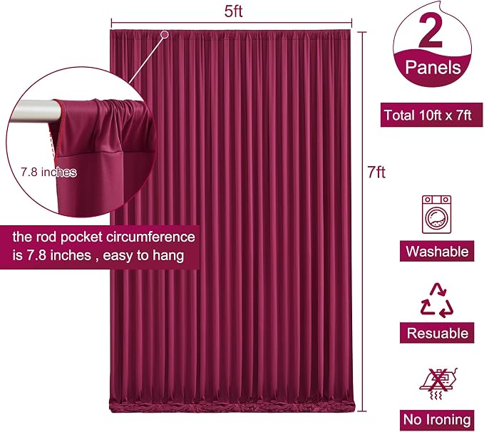 Burgundy Backdrop Curtain for Parties Wedding Wrinkle Free Maroon Photo Curtains Backdrop Drapes Fabric Decoration for Birthday Engagement Ceremony 5ft x 7ft,2 Panels - Image 6