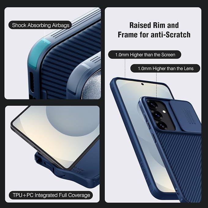 Nillkin for Samsung Galaxy S25 Ultra Case with Camera Cover, [Lens Protection] Mil-Grade Shockproof Protective Bumper Hard Cover Slim Phone Case for Galaxy S25 Ultra Cases 6.9'' Blue - Image 3