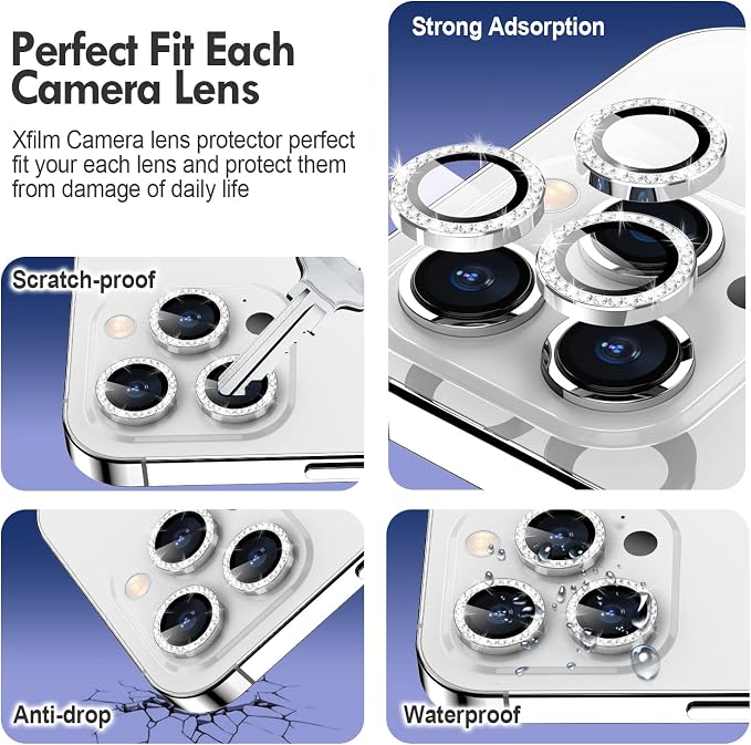 for iPhone 14 Pro/14 Pro Max Camera Lens Protector Diamond, Silver | Individual Metal, 9H Hardness, Scratch Resistant, Shockproof, Drop Protection, Case Friendly, Stylish Accessories - Image 3